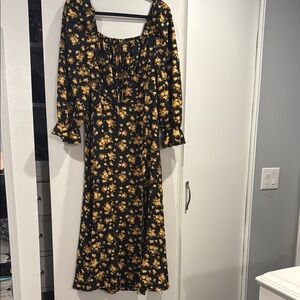 Floral Black and Yellow Maxi Dress
